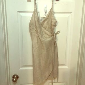 Linen Lux Striped Summer Casual Wrap Dress XS